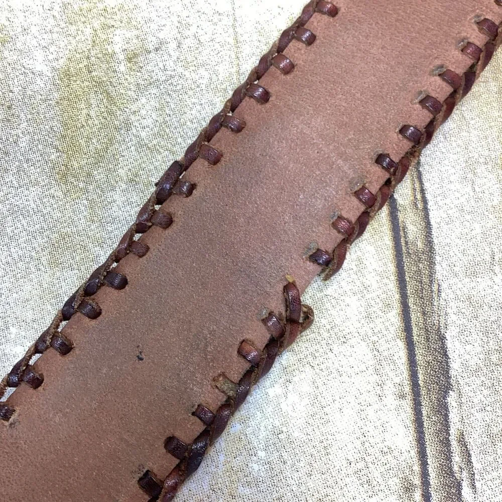 Lucky Brand Boho Embroidered Leather Belt Small Size S Western Aztec Braid Edge